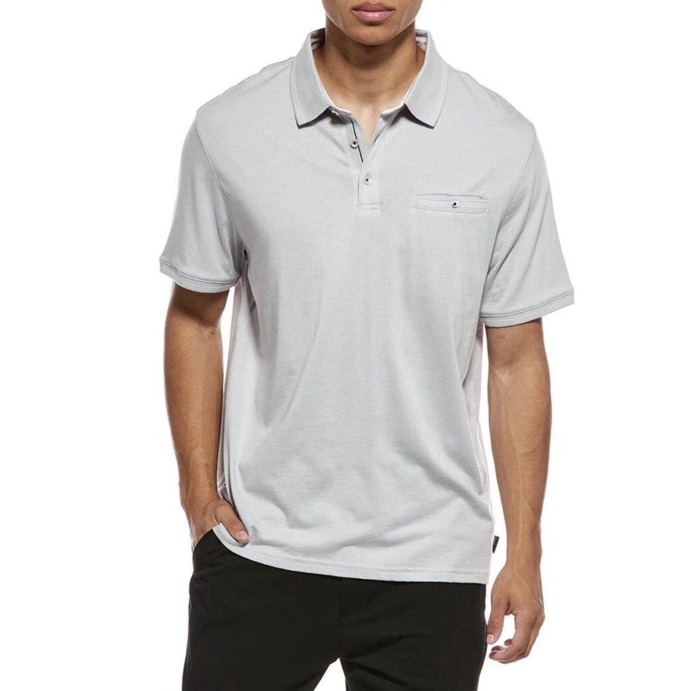 Ted Baker London Men's Polo Shirt Size M Gray Short Sleeve Pocket Micro Chip